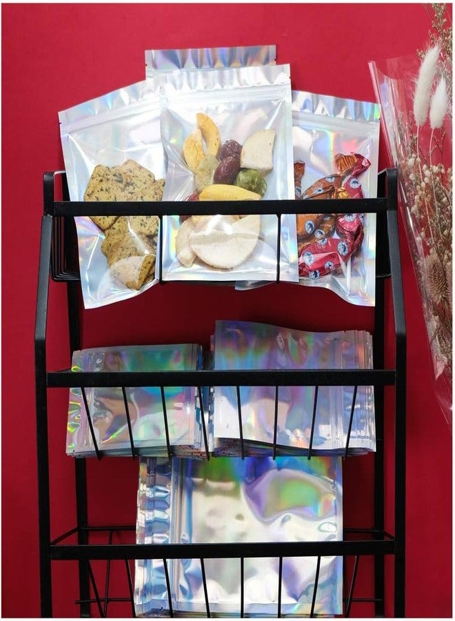 Preptep Polyethylene 100 Pieces 10x15cm Smell Proof Holographic Mylar Bags, Clear Resealable Zipper Foil Pouch Bags for Food Storage, Lip-Gloss, Eyelash Packaging - Image 3